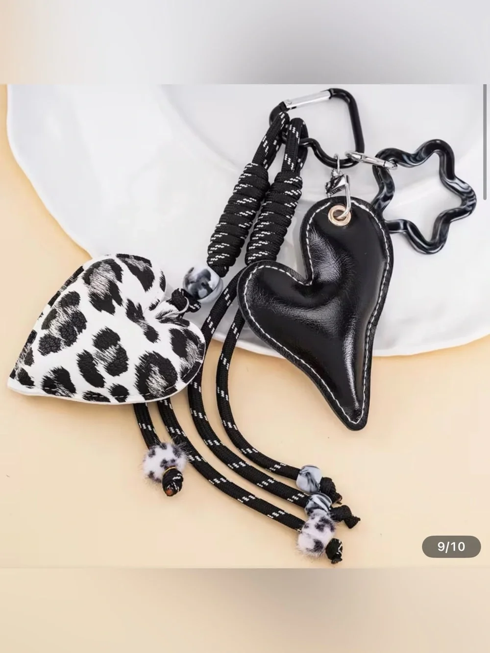 Heart Keychain Duo in Black & White Leopard Print